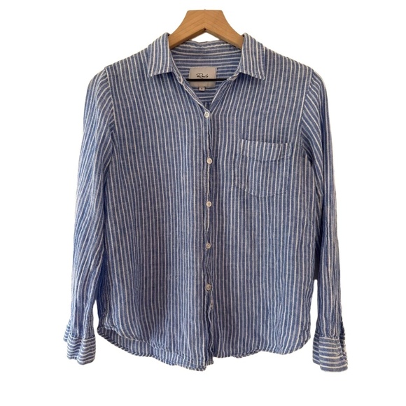 Rails Tops - Rails Button Up Shirt Womens Blue White Striped Long Sleeve Coastal size Small